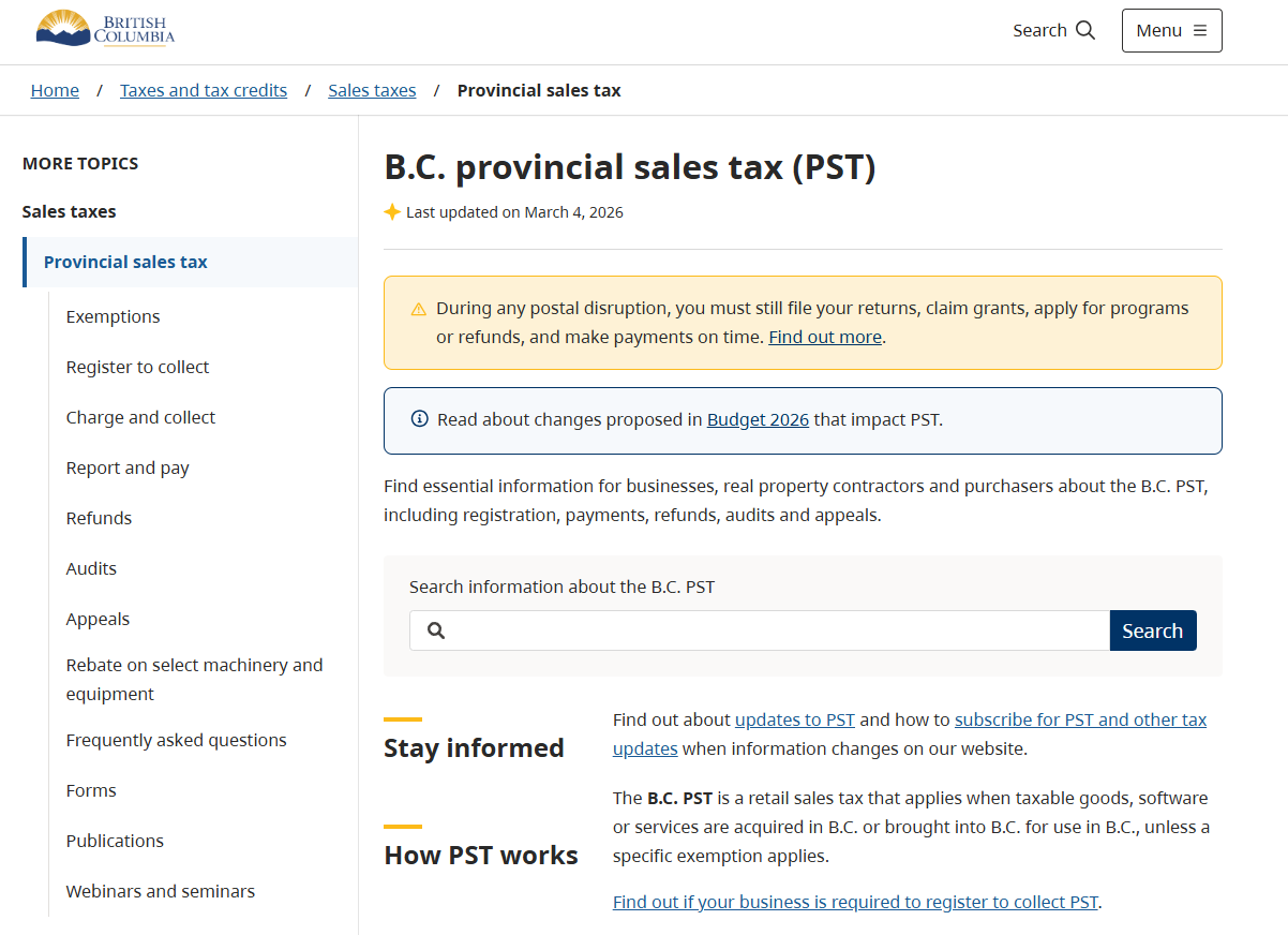 British Columbia PST application on digital services and software